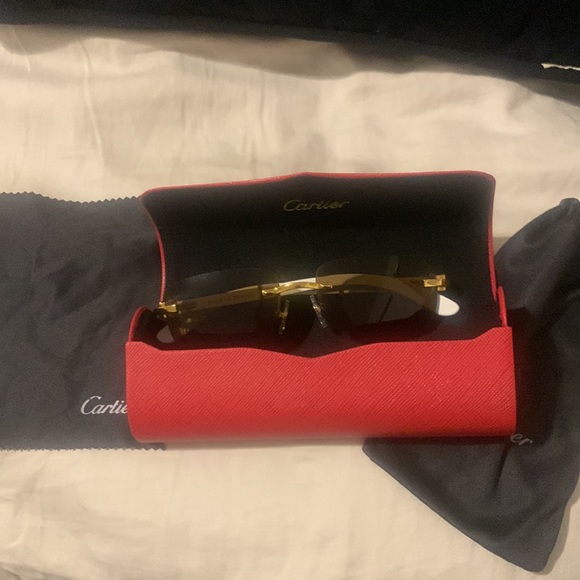 Cartier White and Gold Sunglasses with hard case soft case and cleaning rag main image 2